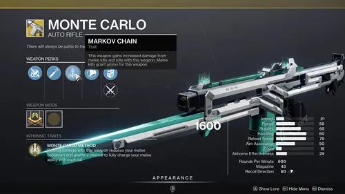 The perks of Monte Carlo in Destiny 2