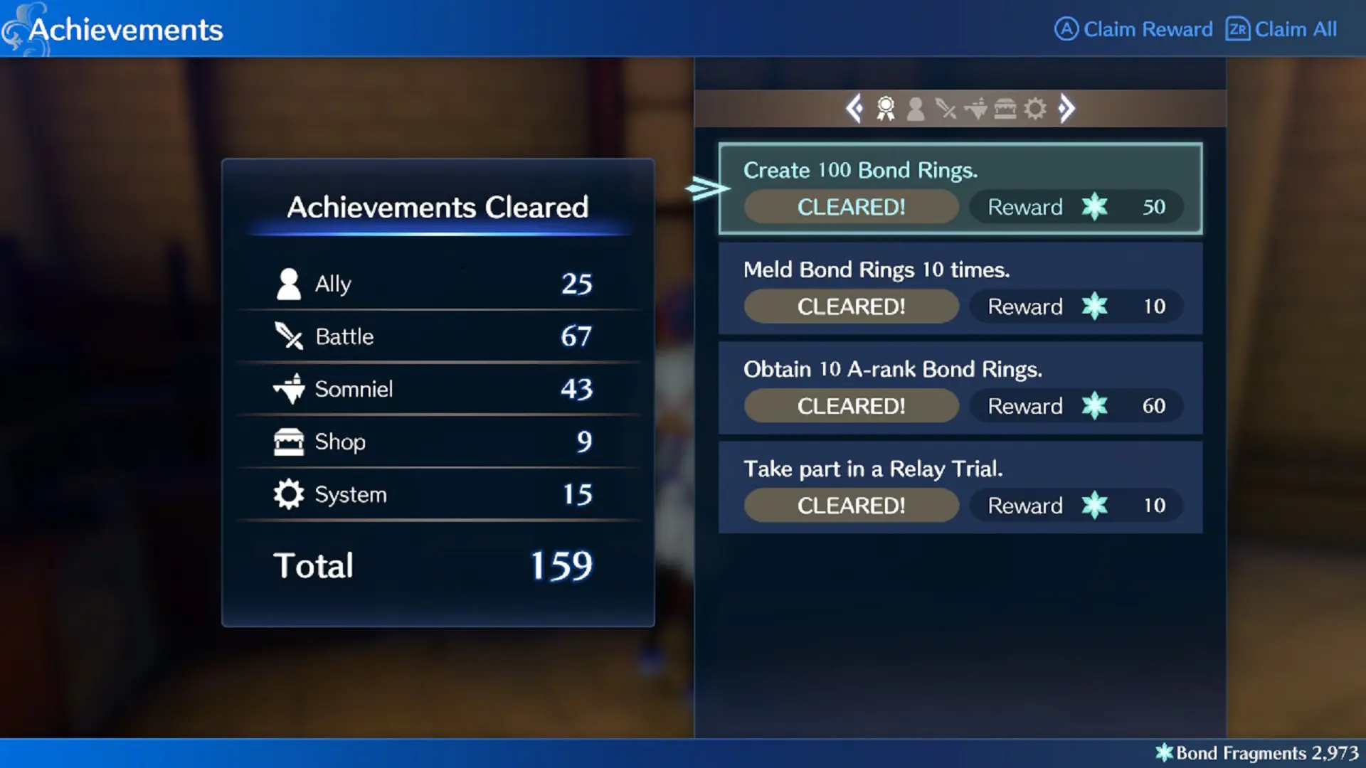 Image of achievements in Fire Emblem Engage