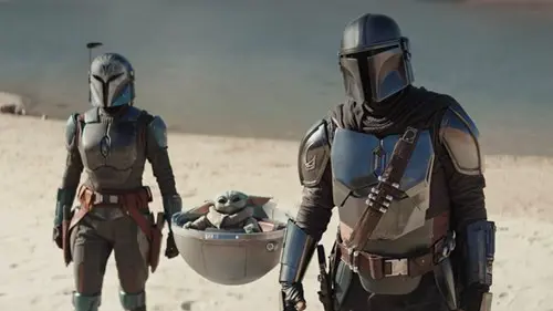 Bo-Katan and Din Djarin in The Mandalorian Season 3