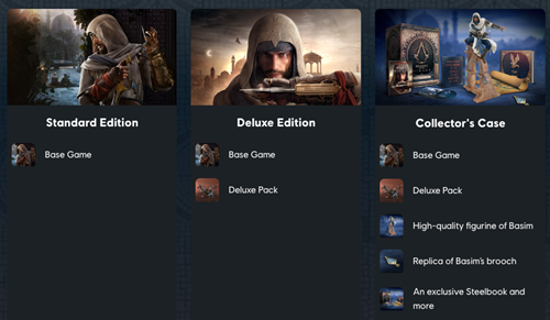 Each edition of Assassin's Creed Mirage