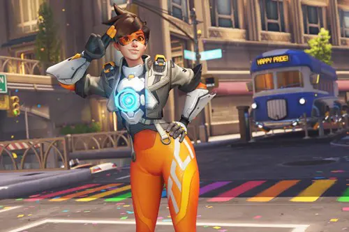 Tracer from Overwatch, saluting.