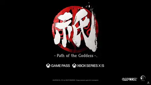 Images shows a title card for Kunitsu-Gami: Path of the Goddess confirming that it is on Xbox and Xbox Game Pass