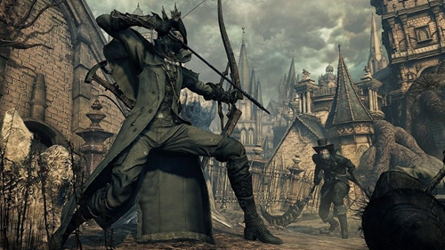 The Hunter readies a bow in Bloodborne.