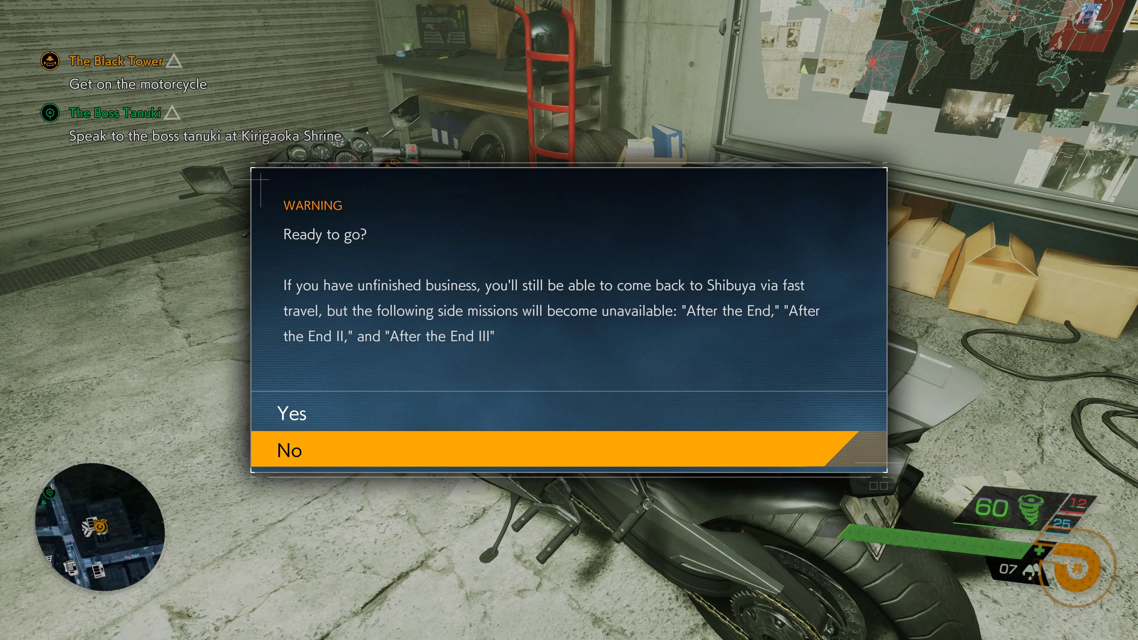 ghostwire tokyo after the end: The point of no return in the motorcycle garage