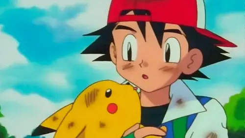 Ash and Pikachu in the first episode of The Pokemon anime.