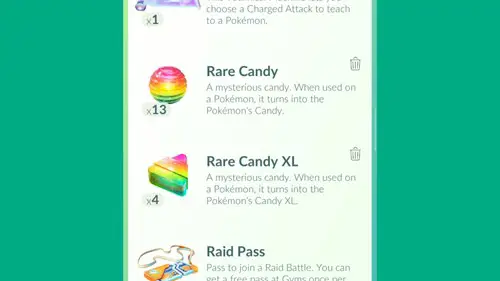 rare candy and rare candy XL in the item bag in Pokemon GO