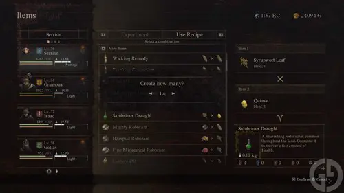Combining items to create a Salubrious Draught in Dragon's Dogma 2
