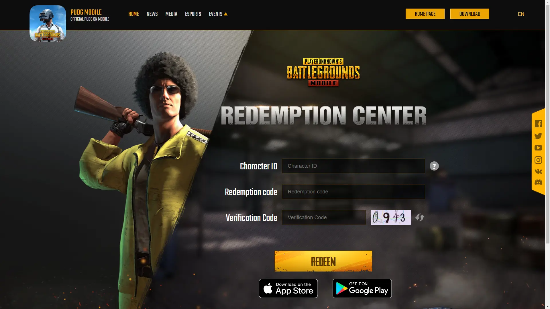 code redemption website for PUBG Mobile