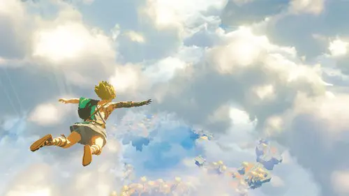 Link falling from the Sky Islands through the clouds in Zelda: Tears of the Kingdom