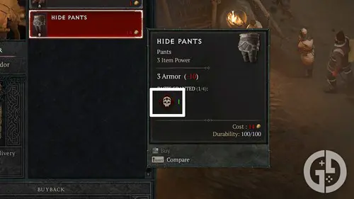 An armour piece in Diablo 4 with Pacts equipped