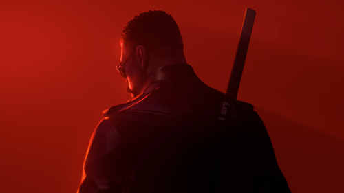 Blade, looking away, at the end of the trailer for Marvel's Blade.