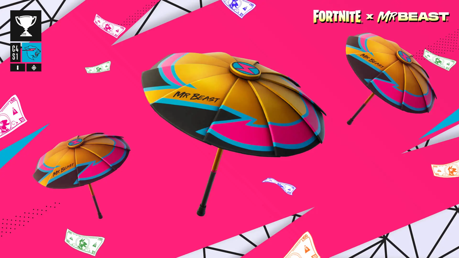 A MrBeast Umbrella in art for the Fortnite event