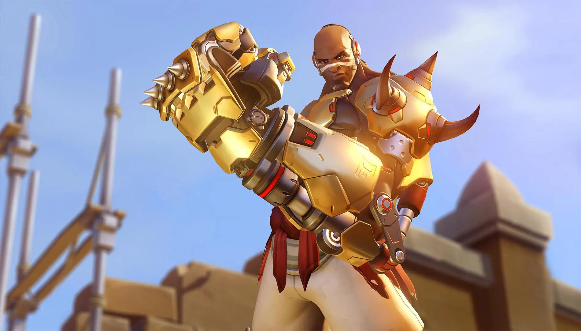 Doomfist as he appears in Overwatch 2 with a golden fist