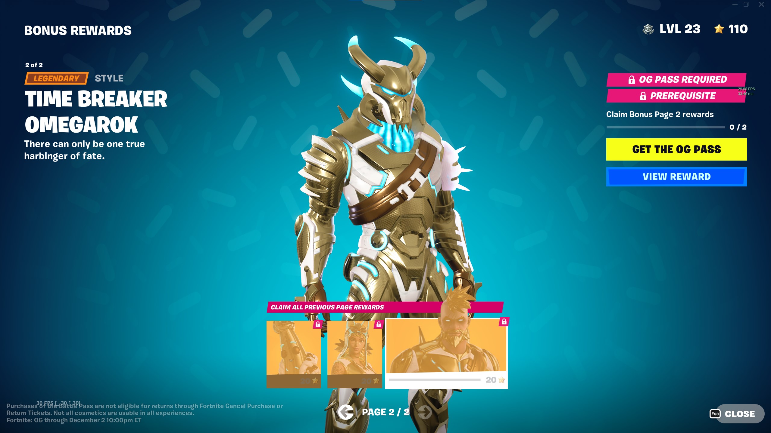 Page 2 of the Fortnite OG Bonus Rewards