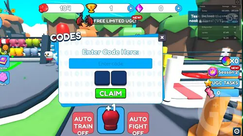 The menu to redeem Punch Simulator codes