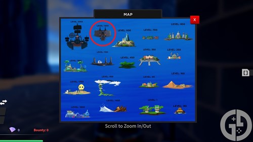 Image of the HAZE PIECE map with Impel Jail Island circled