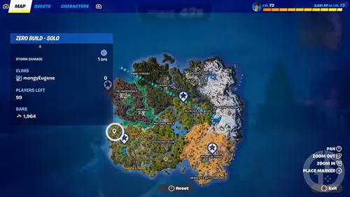 Coastal Columns map location in Fortnite