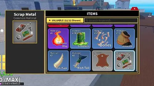 Scrap metal among all the other crafting items