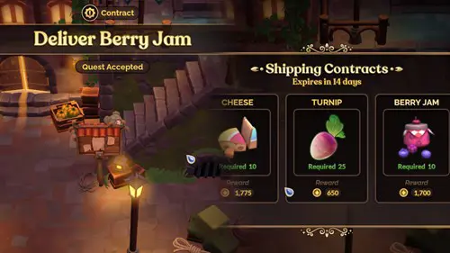 Screenshot showing where to get Shipping Contracts in Fae Farm