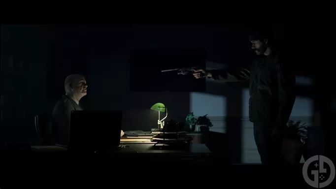 Captain Price points a silenced gun at General Shepherd in Modern Warfare 3