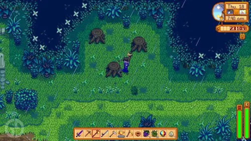 Chopping wood in Stardew Valley