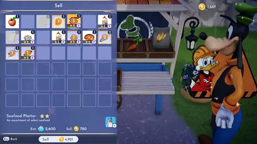 Selling the Seafood Platter in Disney Dreamlight Valley