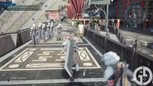 Image of the Seventh Infantry on the promenade in Final Fantasy 7 Rebirth