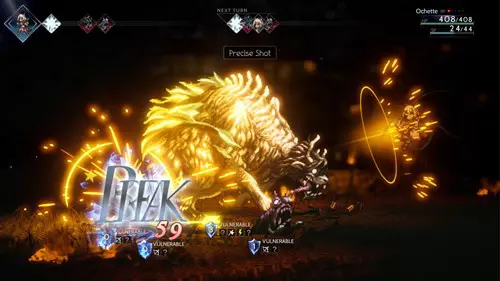 Screenshot of a boss fight in Octopath Traveler 2