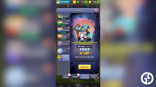 Code redeem screen in TapTapHeroes