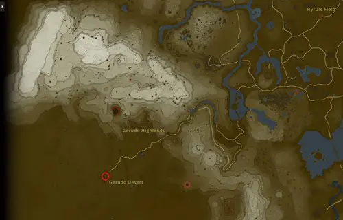 an image of the Zelda: Tears of the Kingdom map showing the location of Gerudo Town