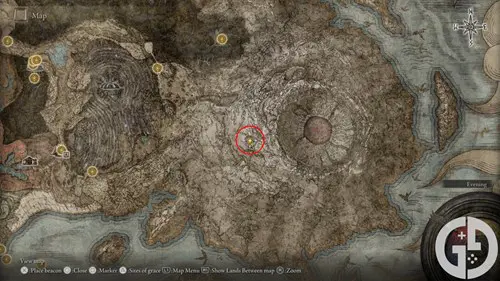 Map of the Jagged Peak boulder spot in Elden Ring Shadow of the Erdtree