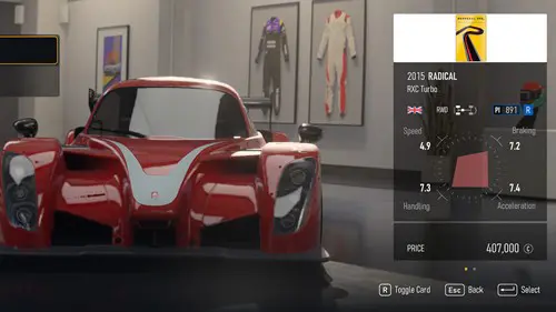 The Radical RXC Turbo, the fastest r-class car in Forza Motorsport