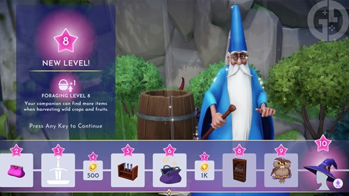 Screenshot of Merlin's friendship bar in Disney Dreamlight Valley, a requirement for the watering can upgrade