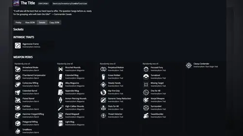 Destiny 2 The Title: Perk Table