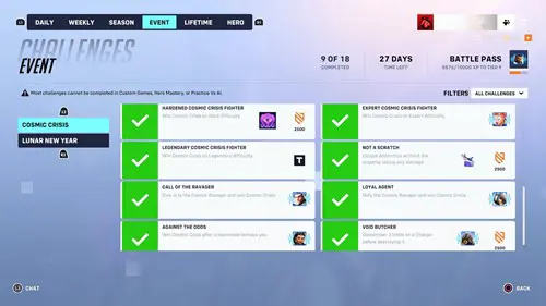 Some of the Cosmic Crisis challenges in Overwatch 2