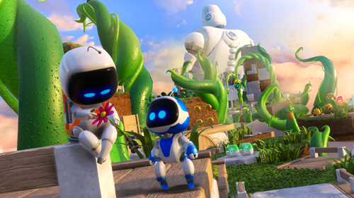 Astro Bot meets another robot in Astro Bot: Rescue Mission.