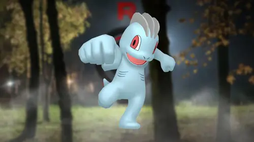 Image of Machop in Pokemon GO on a team rocket background