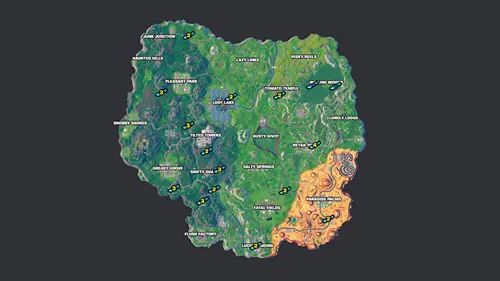 the Fortnite OG map showing the hoverboard locations