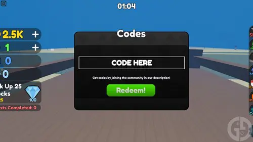 The code redemption screen in Block Mayhem for Roblox