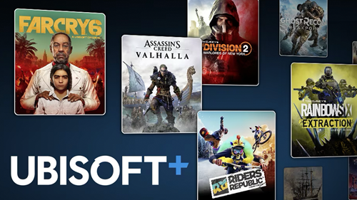 Ubisoft+'s start screen, featuring key art of some of its games.