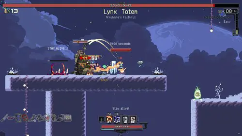 A Lynx Totem boss fight in Risk of Rain.