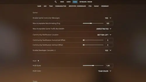 The game settings menu in Counter-Strike 2