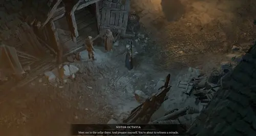 an image of a cutscene featuring Sister Octavia in Diablo 4